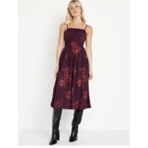 OLD NAVY Women's Floral‎ Waist Defined Flutter Midi SunDress Sz Small Pockets